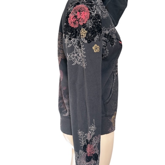 Vintage Lucky Brand Womens Y2K Asian Embroidered Hoodie Size M Skater Grunge - Picture 3 of 11